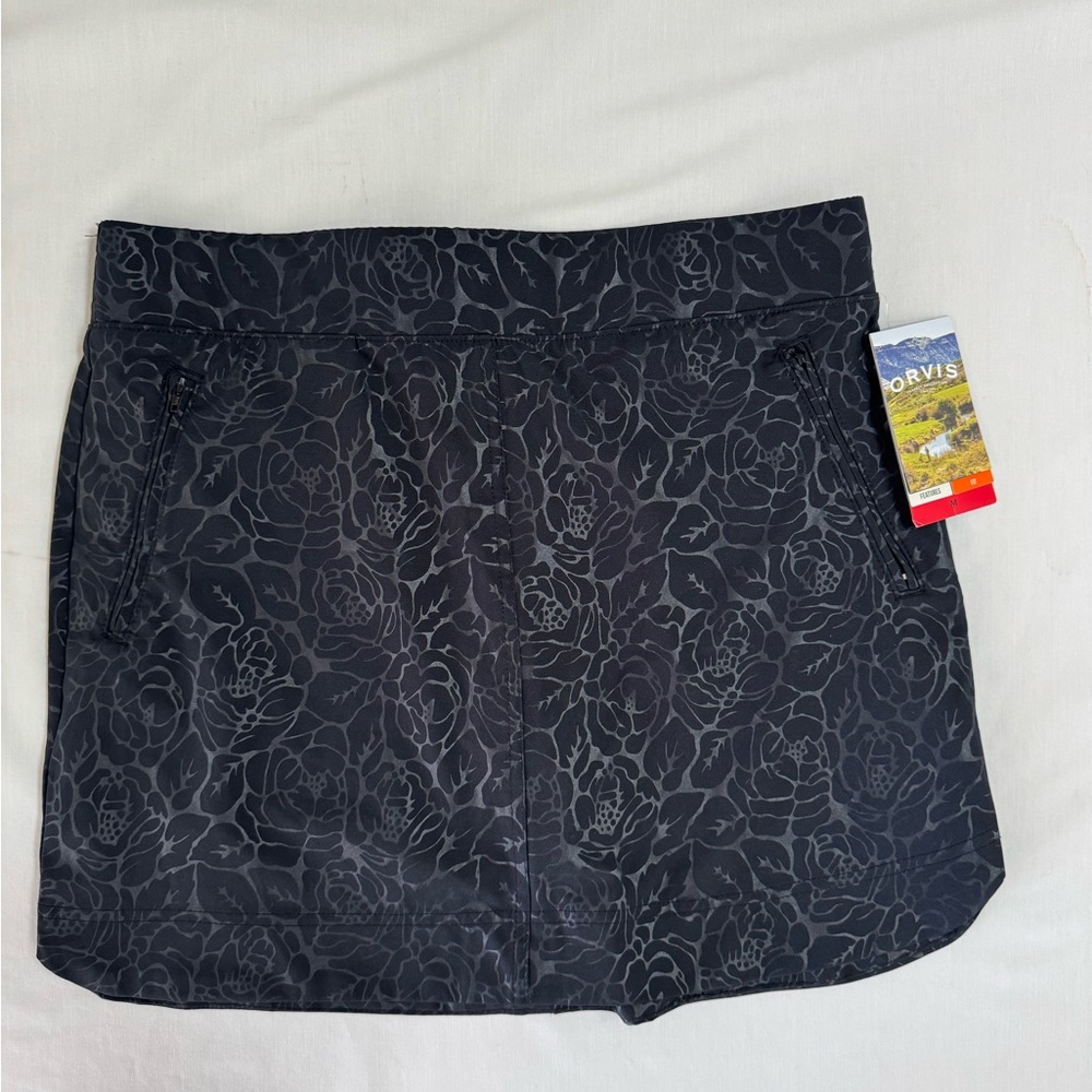 Orvis Travel Skort Black Rose Embossed Print Mesh‎ Shorts Skirt Med NWT